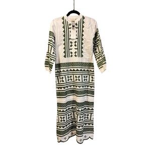 Julia Amory Scalloped Hem Caftan Dress in Green XS NWT